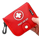 [B0D14WBWXS] Small First Aid Kit, 100 Pieces Water-Resistant Well Organzied Pouch with Rotatable Buckle - Ideal for Outdoor, Travel, Biking, Camping, Hiking, Car (Red)