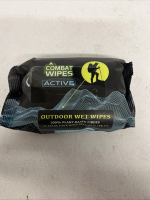 [B0C617WTJF] Combat Wipes ACTIVE Outdoor Wet Wipes - Extra Thick Camping Gear, Biodegradable, Body & Hand Cleansing/Refreshing Cloths for Backpacking & Gym w/Natural Aloe & Vitamin E