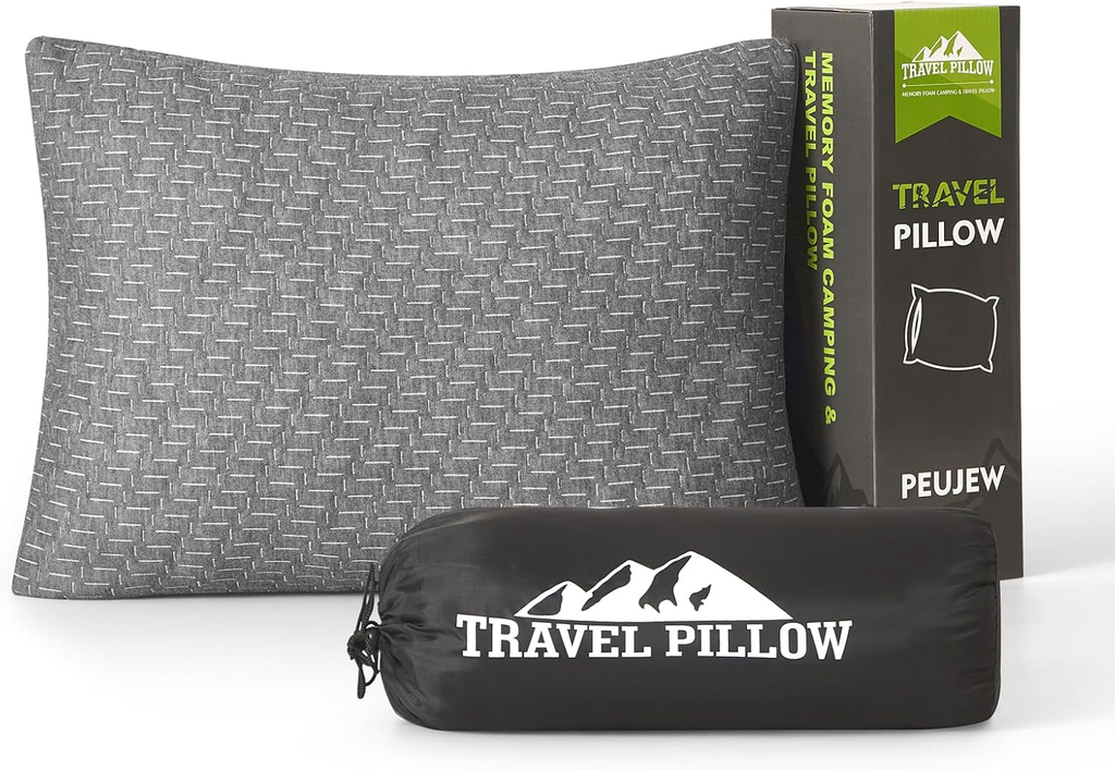 [HT02001GS] Small Shredded Memory Foam Pillow, Camping Pillow Travel Pillow - Compressible Medium Firm, Breathable Cover, Ideal Backpacking Hiking, Airplane and Car