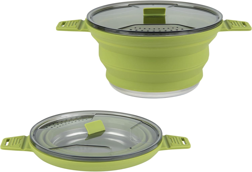 [B0D6WFP6TH] Restaurantware-Hi Tek 2.5 Liter Collapsible Camping Pot, 1 Portable Cook Pot - With Lid, Stainless Steel Bottom, Silicone Camping Cookware, For Travel Or Outdoor Hiking- Restaurantware