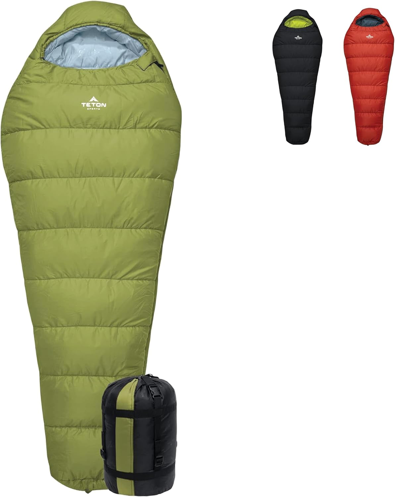 Teton LEEF Lightweight Mummy Sleeping Bag Perfect for Camping, Hiking, and Backpacking; Cold Weather Option, Compression Sack Included (Green)