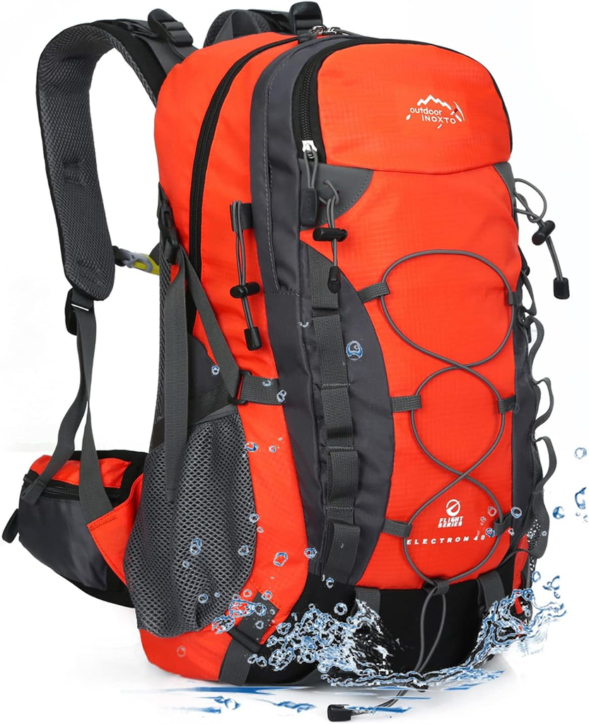 INOXTO lightweight Hiking Backpack 35L/40L Hiking Daypack with Waterproof Rain Cover Camping Backpack for Travel Camping Outdoor for Men and Women (35L Orange)