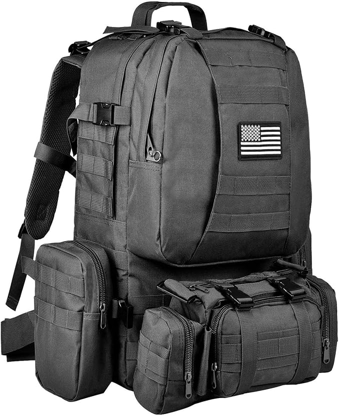 CVLIFE Tactical Backpack Military Army Rucksack 60L Large Assault Pack Detachable Molle Bag (Black)