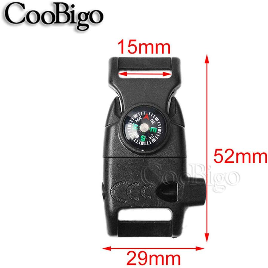 [B01JR6NH3O] Black 5/8" Compass Flint Scraper Fire Starter Whistle Buckle Plastic Paracord Bracelet Outdoor Camping Emergency Survival Travel Kits #FLC158-FWC(Black)