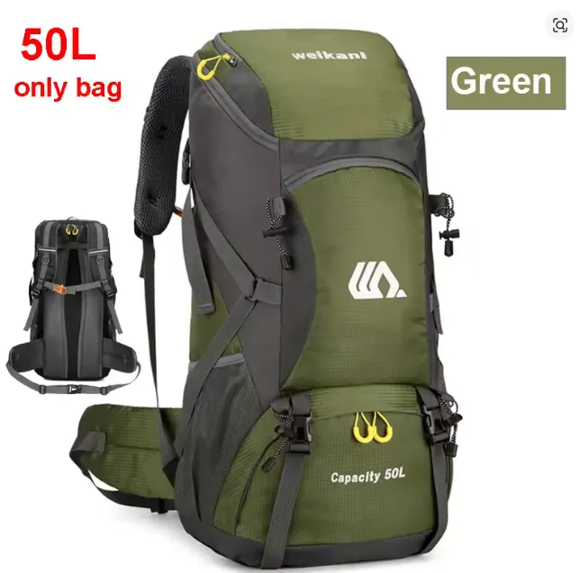 [56395250AG] 50L Travel Backpack Camping Men Large Hiking Bag Tourist Rucksack Waterproof Outdoor Sports Climbing Mountaineering Bag Luggage (AG Bag and Cover)