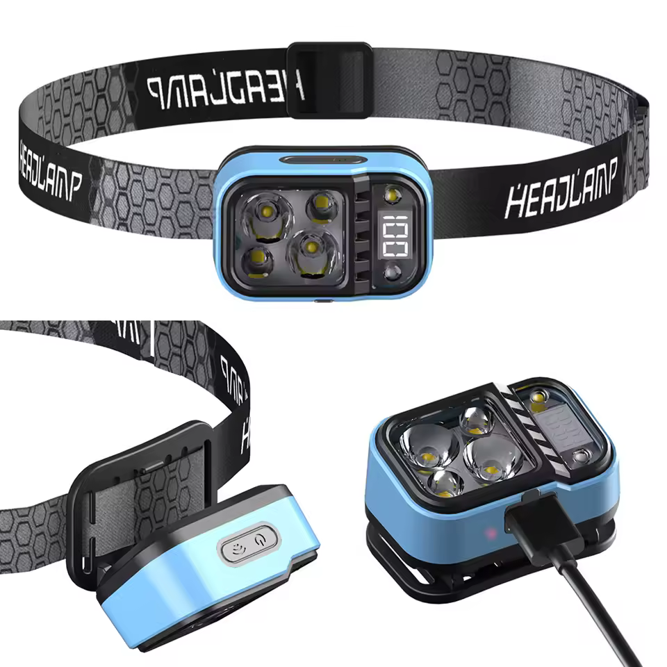 [750412718017] LED Headlamp Flashlight Waterproof Type-C Rechargeable Bright Headlamps Motion Sensor Headband Light for Outdoor Camping Fishing