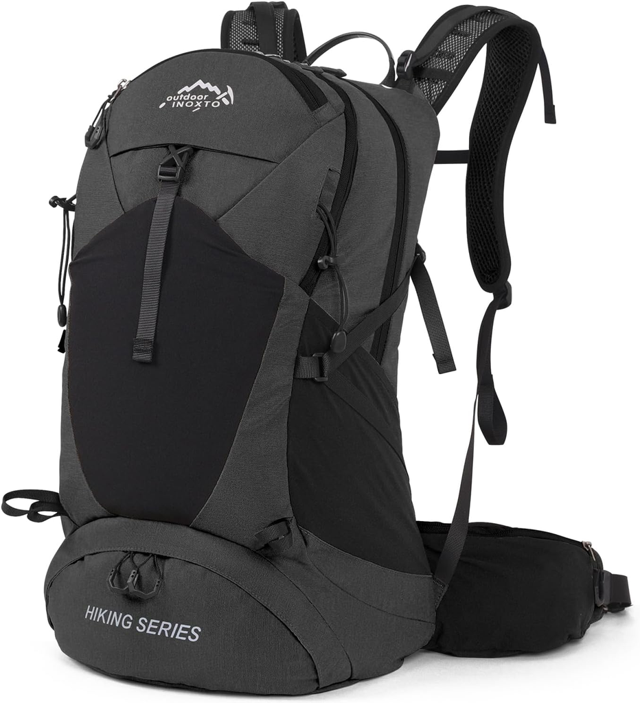 [B0DNC8PXWN] IX INOXTO Hiking Backpack, Waterproof Hiking Daypack with Rain Cover, Lightweight Travel Camping Backpack for Men Women (Black Without 3L Bladder)