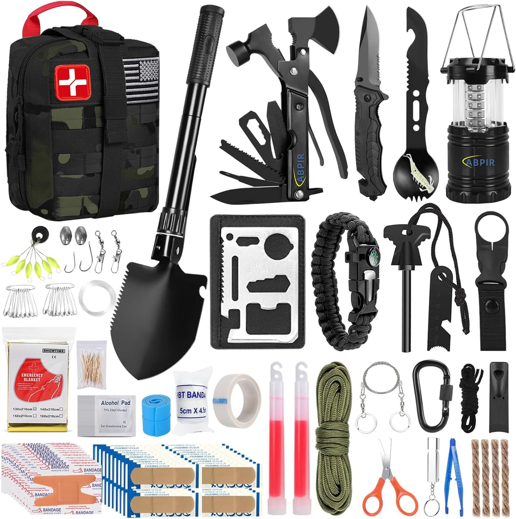 [B0C8T6KH3X] ABPIR Survival First Aid Kit, 170 PCS Survival Kits,Trauma Kit with Essential Survival Gear Emergency Medical Supplies for Hiking Camping Backpacking Outdoor Adventure, Gifts for Christmas Him Dad Men