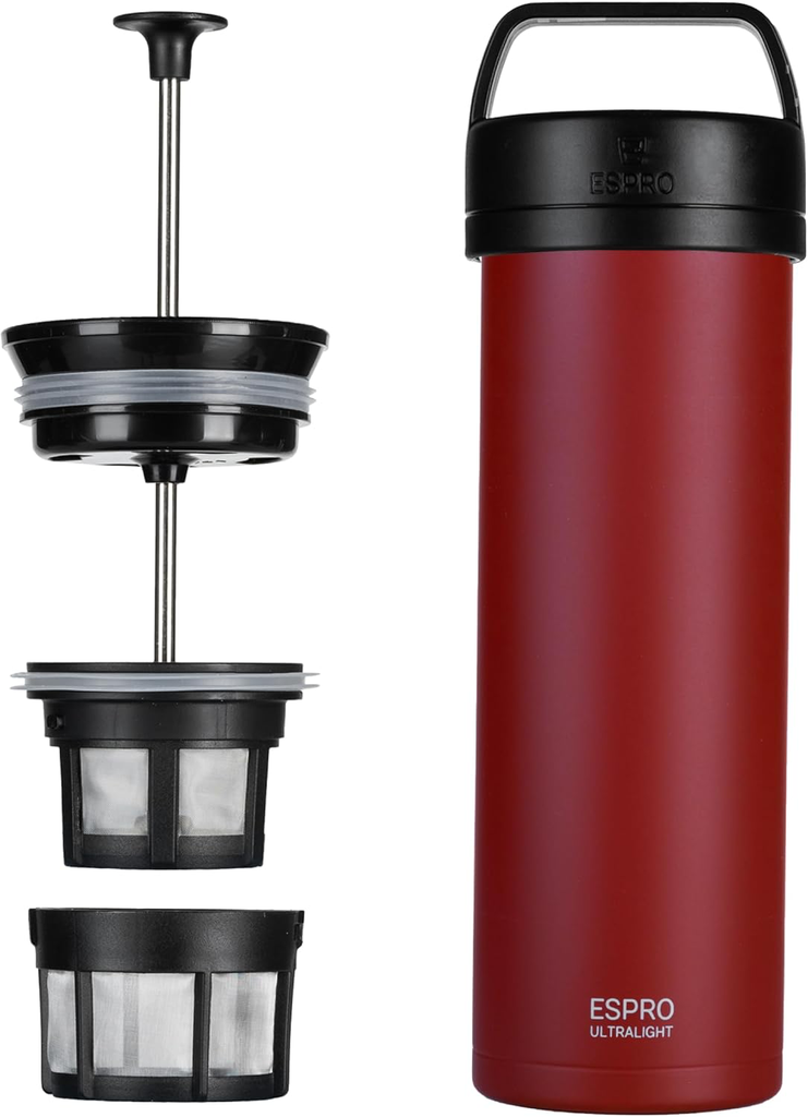 [B0BPX4QWJM] ESPRO P0 Ultralight French Press Coffee Maker for Travel, Vacuum Insulated Stainless Steel, 16 Ounces, Cranberry