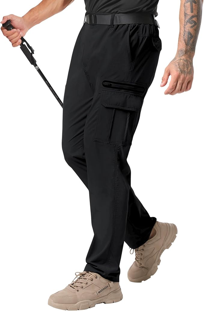 [B0CZHK2JRF] NATUVENIX Hiking Pants Men Lightweight Mens Travel Pants Quick Dry Cargo Work Pants for Men Water Resistant Fishing Pants Black 34