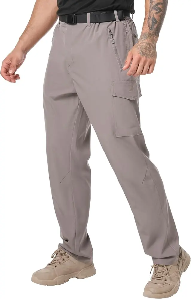 [B0CKT4MZQQ] NATUVENIX Hiking Pants Men Lightweight Travel Pants for Men Quick Dry Mens Fishing Pants Water Resistant Cargo Work Pants Khaki 30W x 30L