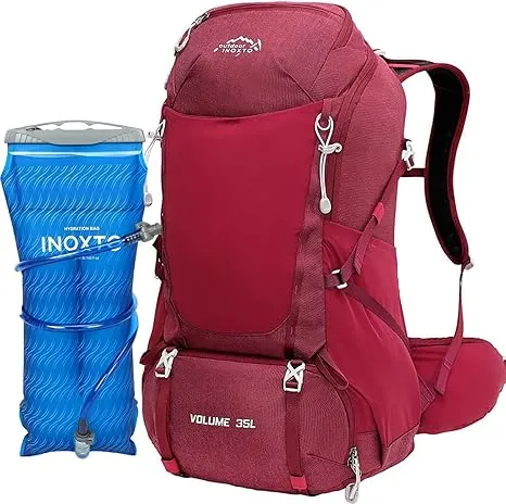 [B0FFSV9P61] INOXTO 35L Hiking Backpack with 3Lwater bladder, Camping Backpack with Waterproof Rain Cover for Men, Outdoor Sport Travel Daypack for Climbing (Red)