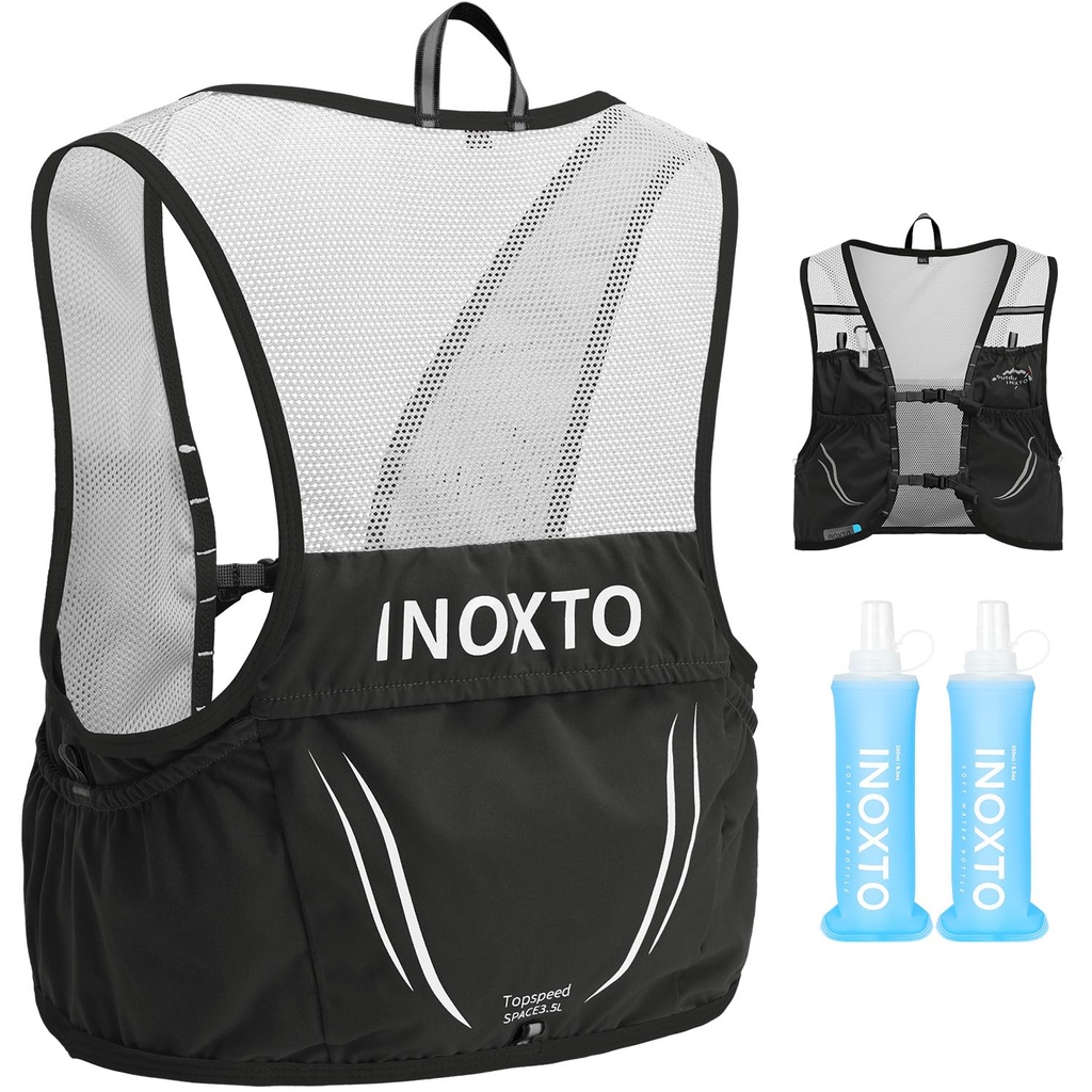 Chaleco de hidratación INOXTO con 2 soft flasks de 450 ml — Negro