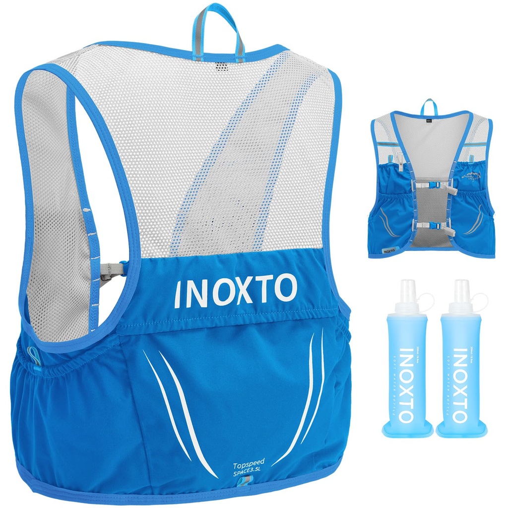 Chaleco de hidratación INOXTO con 2 soft flasks de 250 ml — Azul