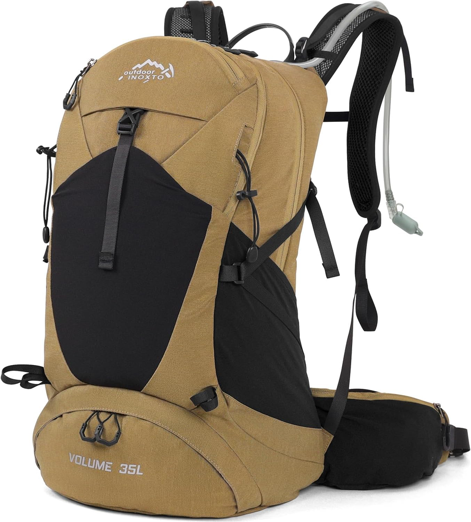 [B0DNC8PXWN] IX INOXTO Waterproof Hiking Daypack (with/without 3L Bladder) (Black, Sin bolsa de agua)