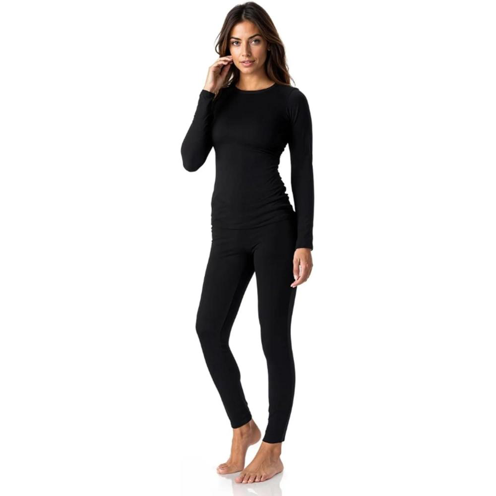 Thermajane Long Johns Thermal Underwear for Women Fleece Lined Base Layer Pajama Set Cold Weather (Medium, Black)