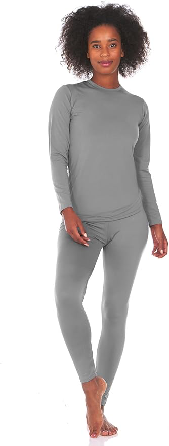 [B073HS27MS] Thermajane Long Johns Thermal Underwear for Women Fleece Lined Base Layer Pajama Set Cold Weather (Small, Grey)
