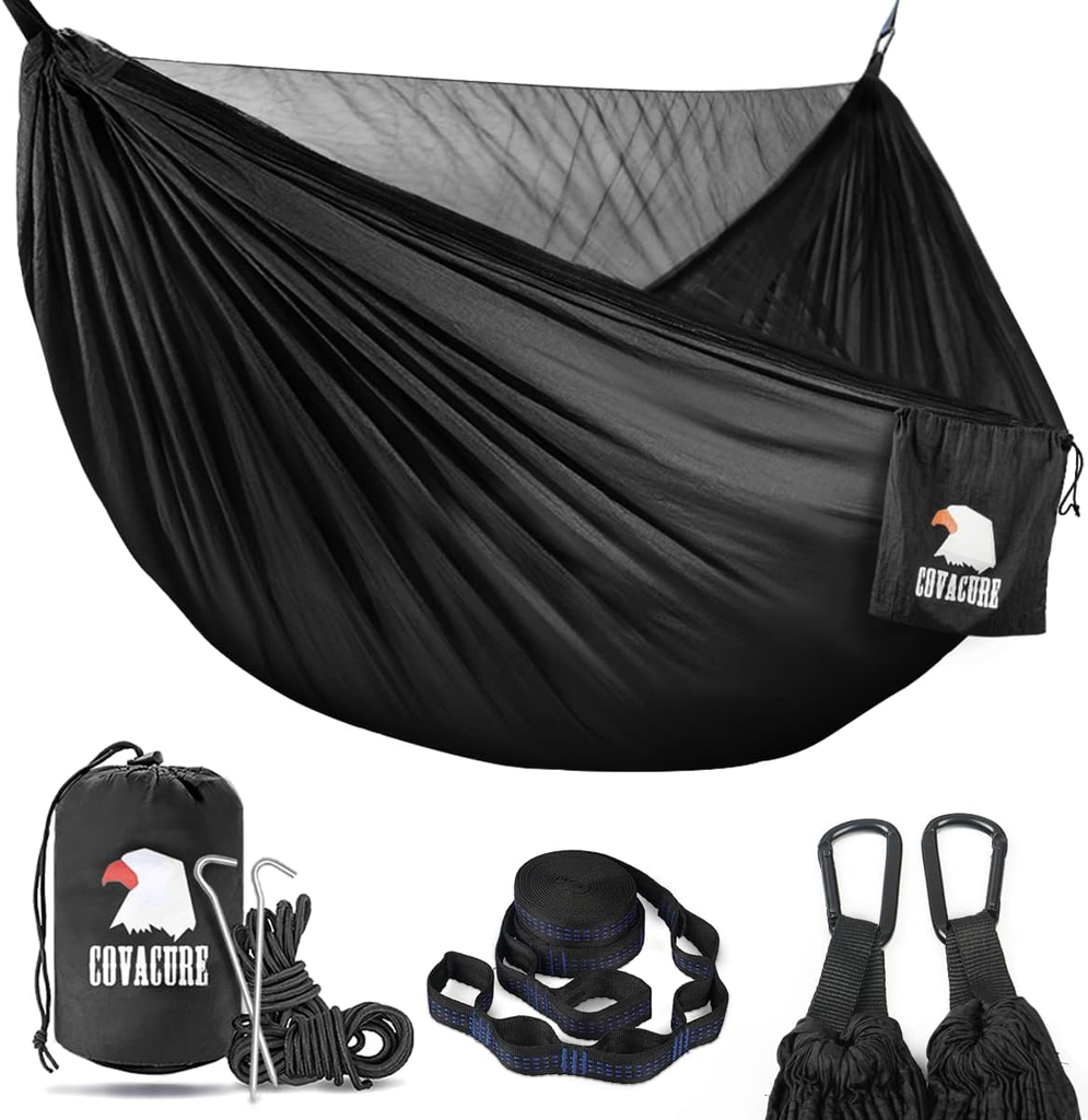 [B07P11P7H4] Covacure Camping Hammock - Lightweight Double Hammock, Hold Up to 772lbs, Portable Hammocks for Indoor, Outdoor, Hiking, Camping, Backpacking, Travel, Backyard, Beach(Black)