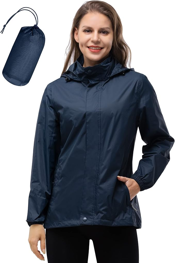 33,000ft Packable Rain Jacket Men's Lightweight Waterproof Rain Shell Jacket Raincoat with Hood for Golf Cycling Windbreaker - Large - Royal Blue