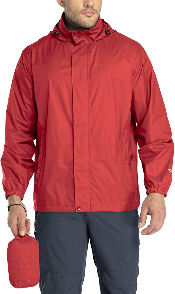 33,000ft Packable Rain Jacket Men's Lightweight Waterproof Rain Shell Jacket Raincoat with Hood for Golf Cycling Windbreaker - Medium - Chili Red