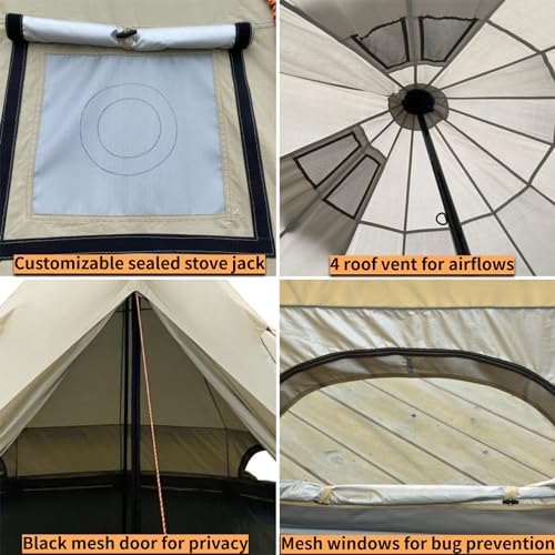 DANCHEL OUTDOOR B2 Waterproof Glamping Yurts for All Year Living with Footprint for 4 Person, Portable 4 Season Bell Tent for Camping Hot Tent 300D Oxford Nylon Glamping Accessories,13ft/4m